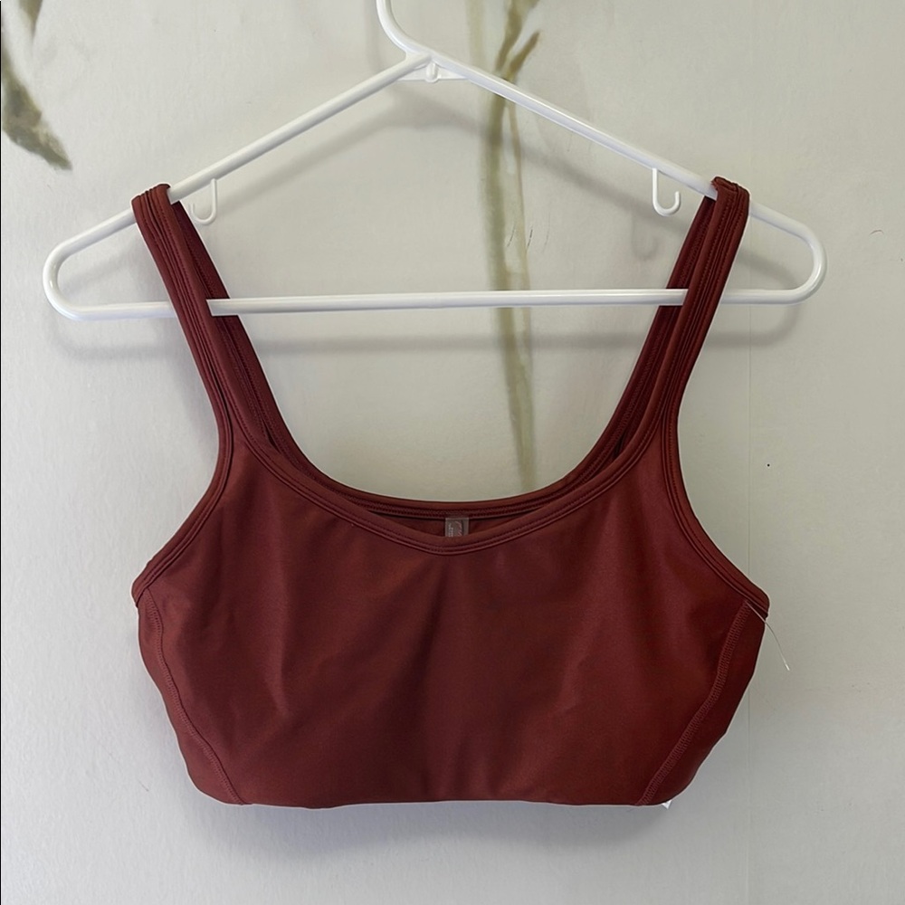 Free People Movement Rust Color Sports Bra with Wide Straps and Scoop Neckline